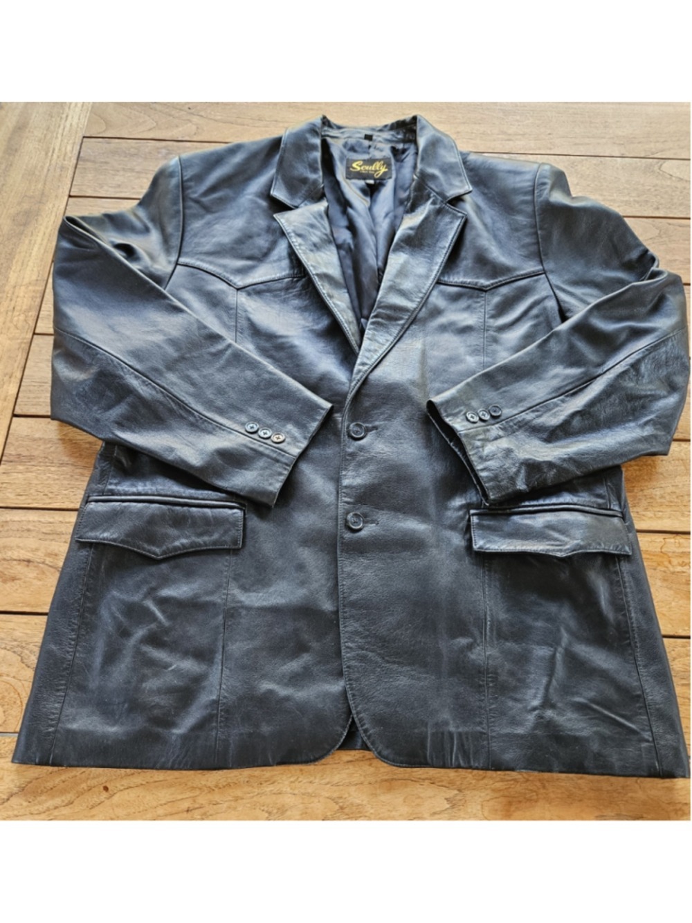Vintage Scully Black Leather Blazer Jacket Mens 48 Black Long Western 1990s XL